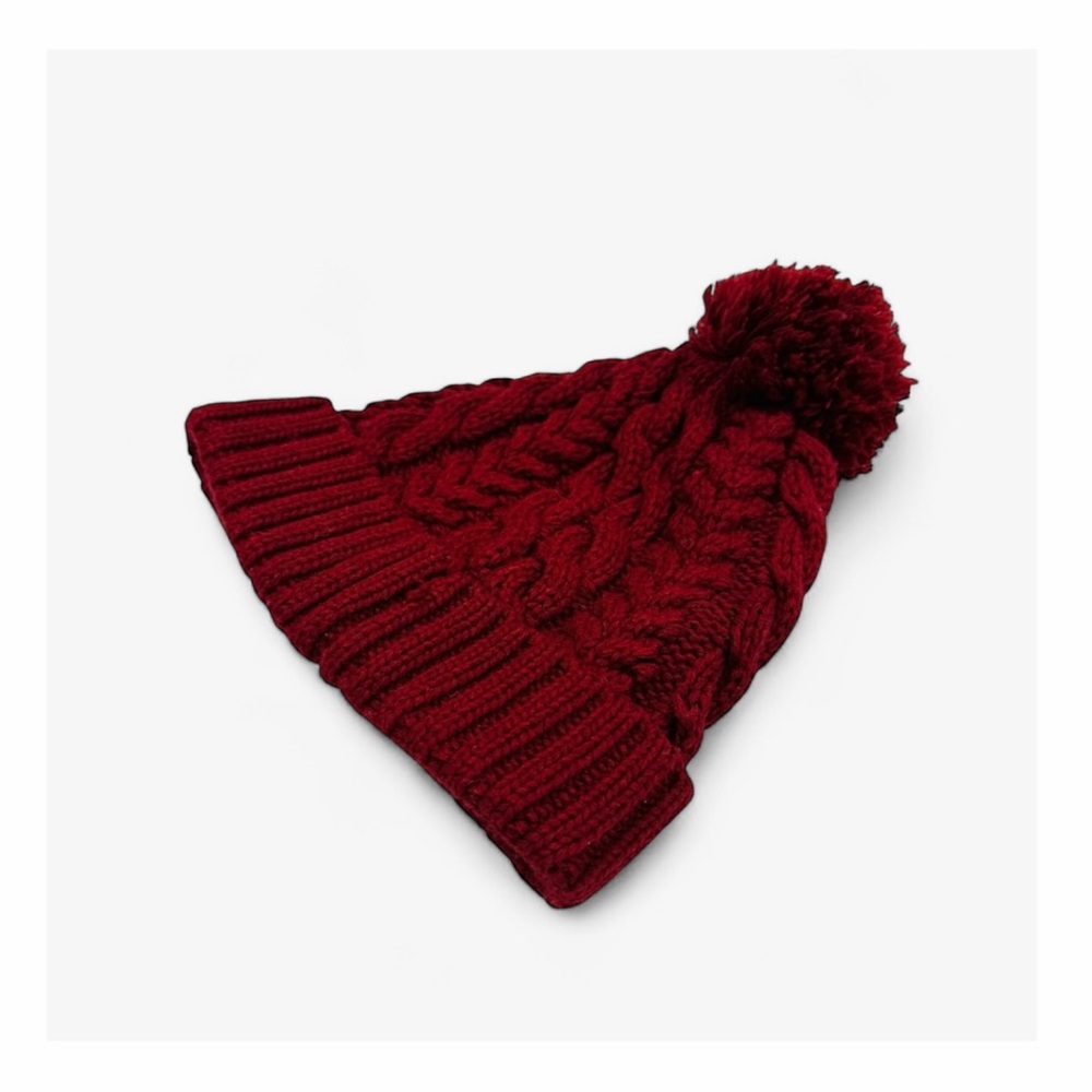 ★ Timberland Winter Woods Cable Beanie with Pom Pom - Burgundy ★ - Picture 7 of 17